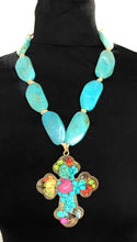 Load image into Gallery viewer, Turquoise Bead and Statement Cross Necklace