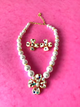 Load image into Gallery viewer, White Flower and Pearl Necklace and Clip On Earrings Set