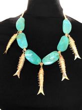 Load image into Gallery viewer, Aqua and Gold Vintage Fish Necklace