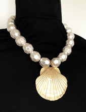 Load image into Gallery viewer, Gold Shell and Chunky Silver Bead Necklace
