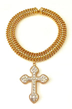 Load image into Gallery viewer, Gold Diamanté Cross Choker. Ecklace