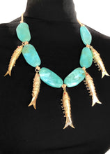 Load image into Gallery viewer, Aqua and Gold Vintage Fish Necklace