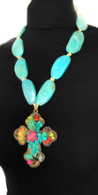 Load image into Gallery viewer, Turquoise Bead and Statement Cross Necklace