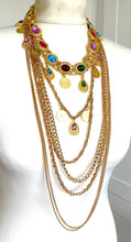 Load image into Gallery viewer, Long Gold Chain Multi Jewel Statement Necklace