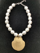 Load image into Gallery viewer, Gold Shell and Chunky Silver Bead Necklace