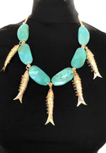 Load image into Gallery viewer, Aqua and Gold Vintage Fish Necklace