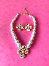 Load image into Gallery viewer, White Flower and Pearl Necklace and Clip On Earrings Set