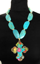Load image into Gallery viewer, Turquoise Bead and Statement Cross Necklace