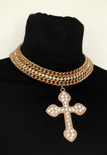 Load image into Gallery viewer, Gold Diamanté Cross Choker. Ecklace