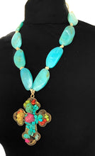 Load image into Gallery viewer, Turquoise Bead and Statement Cross Necklace