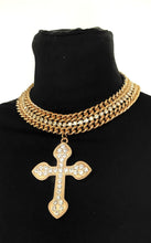 Load image into Gallery viewer, Gold Diamanté Cross Choker. Ecklace