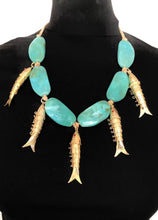 Load image into Gallery viewer, Aqua and Gold Vintage Fish Necklace