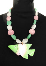 Load image into Gallery viewer, Pink and Green Wooden Fish Necklace