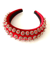Load image into Gallery viewer, Red Velvet Jewelled Padded Headband
