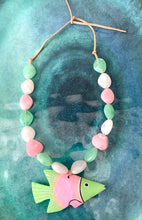 Load image into Gallery viewer, Pink and Green Wooden Fish Necklace