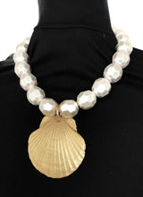 Load image into Gallery viewer, Gold Shell and Chunky Silver Bead Necklace