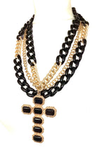 Load image into Gallery viewer, Chunky Black and Gold Cross and Layered Chain Necklace