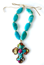 Load image into Gallery viewer, Turquoise Bead and Statement Cross Necklace