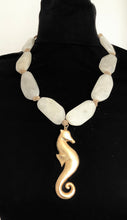 Load image into Gallery viewer, Cream Chunky Bead and Gold Seahorse Pendant Necklace