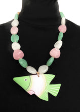 Load image into Gallery viewer, Pink and Green Wooden Fish Necklace