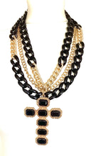 Load image into Gallery viewer, Chunky Black and Gold Cross and Layered Chain Necklace