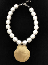 Load image into Gallery viewer, Gold Shell and Chunky Silver Bead Necklace