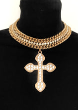 Load image into Gallery viewer, Gold Diamanté Cross Choker. Ecklace