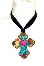 Load image into Gallery viewer, Boho Cross Pendant Choker Necklace