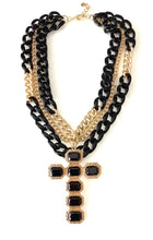 Load image into Gallery viewer, Chunky Black and Gold Cross and Layered Chain Necklace