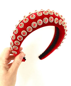 Red Velvet Jewelled Padded Headband