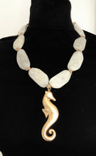Load image into Gallery viewer, Cream Chunky Bead and Gold Seahorse Pendant Necklace