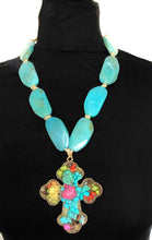 Load image into Gallery viewer, Turquoise Bead and Statement Cross Necklace