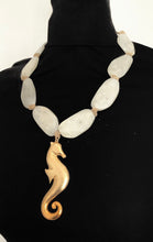 Load image into Gallery viewer, Cream Chunky Bead and Gold Seahorse Pendant Necklace