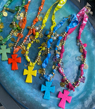 Load image into Gallery viewer, Chunky Cross Charm Bandana Necklace