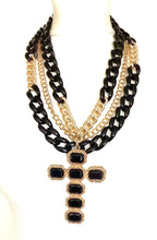 Load image into Gallery viewer, Chunky Black and Gold Cross and Layered Chain Necklace
