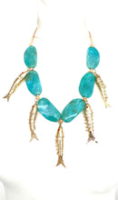 Load image into Gallery viewer, Aqua and Gold Vintage Fish Necklace