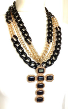 Load image into Gallery viewer, Chunky Black and Gold Cross and Layered Chain Necklace