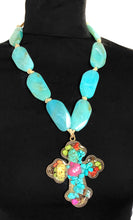 Load image into Gallery viewer, Turquoise Bead and Statement Cross Necklace