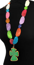 Load image into Gallery viewer, Long Bead and Green Cross Necklace