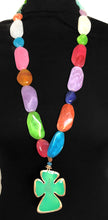 Load image into Gallery viewer, Long Bead and Green Cross Necklace