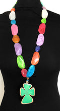 Load image into Gallery viewer, Long Bead and Green Cross Necklace