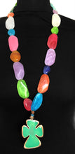 Load image into Gallery viewer, Long Bead and Green Cross Necklace