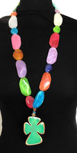 Load image into Gallery viewer, Long Bead and Green Cross Necklace