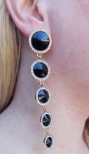 Load image into Gallery viewer, Long Black and Crystal Jewelled Statement Earrings
