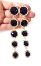 Load image into Gallery viewer, Long Black and Crystal Jewelled Statement Earrings