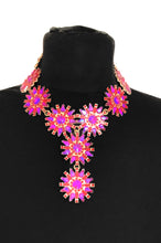 Load image into Gallery viewer, Pink Floral Jewelled Statement Necklace