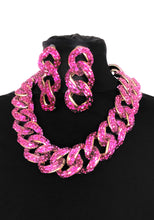Load image into Gallery viewer, Pink Jewelled Chain Necklace and Earrings Set