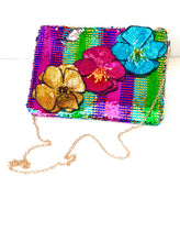 Load image into Gallery viewer, Rainbow Floral Sequin Clutch Bag