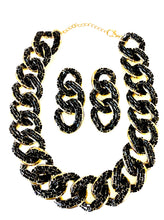Load image into Gallery viewer, Black Jewelled Chain Necklace and Earrings Set