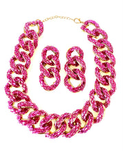 Load image into Gallery viewer, Pink Jewelled Chain Necklace and Earrings Set